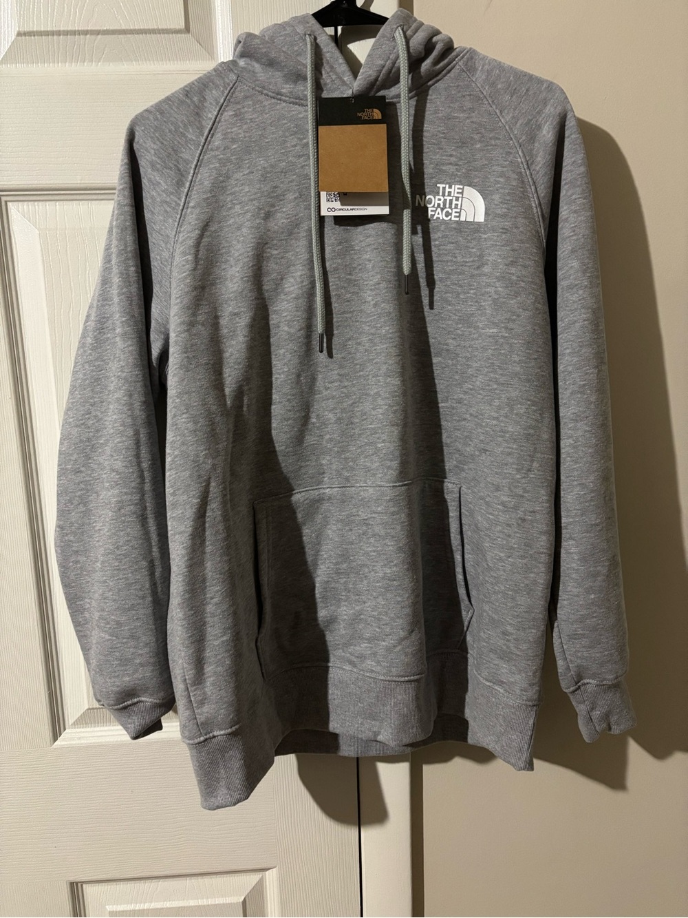 The North Face Women’s Heather Gray Hooded Pullover with White Logo